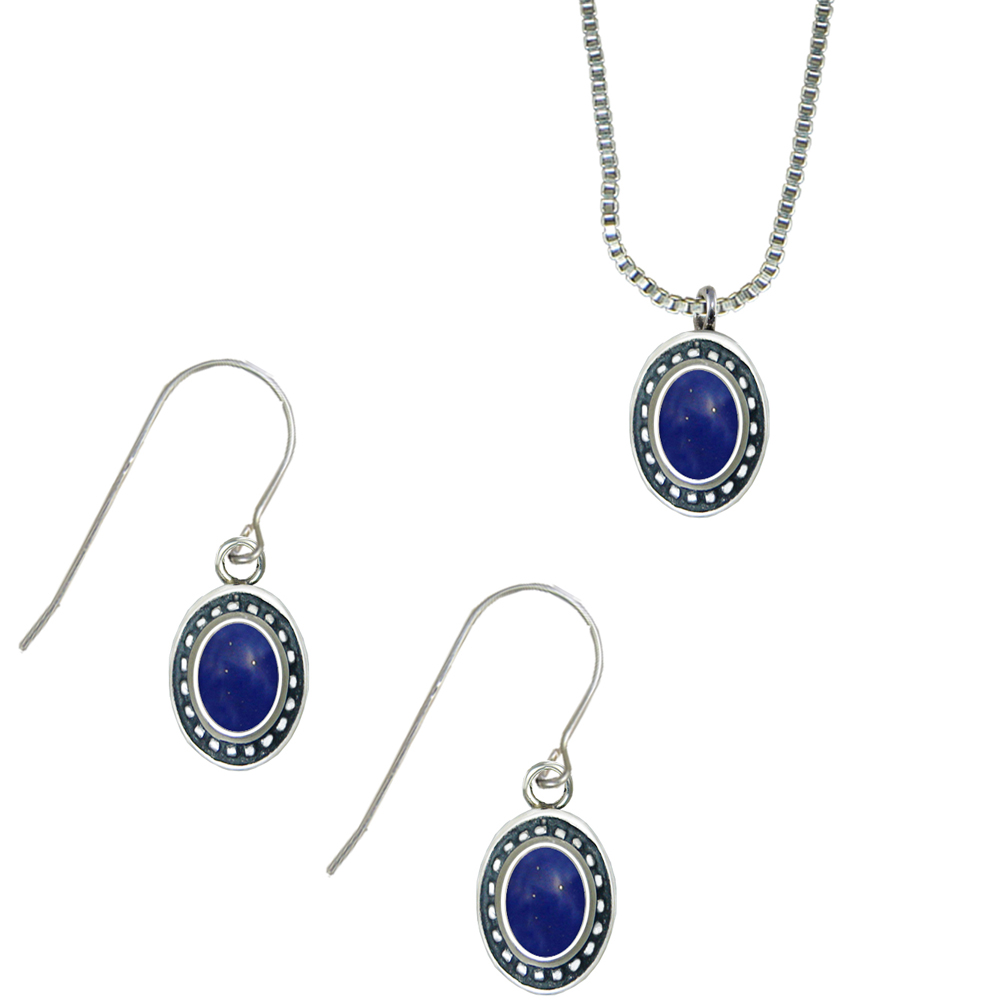 Sterling Silver Petite Necklace Earrings Set Lapis Lazuli